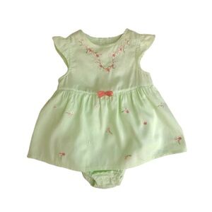 First Impressions Light Green Romper With Sweet Floral Embroidery Size 6-9M